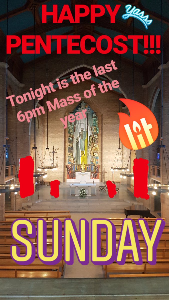 SimmiesCathsoc's tweet photo. The last 6pm Mass of the year tonight is celebrating the Feast of Pentecost - the coming of the Holy Spirit and birthday of the Church #happybirthdaytoyou #happybirthdaytoyou #HappyBirthdayToTheChurch #happybirthdaytoyou #Pentecost #feastday #lastdayofEaster #VeniSancteSpiritus https://t.co/KEvz95PN05