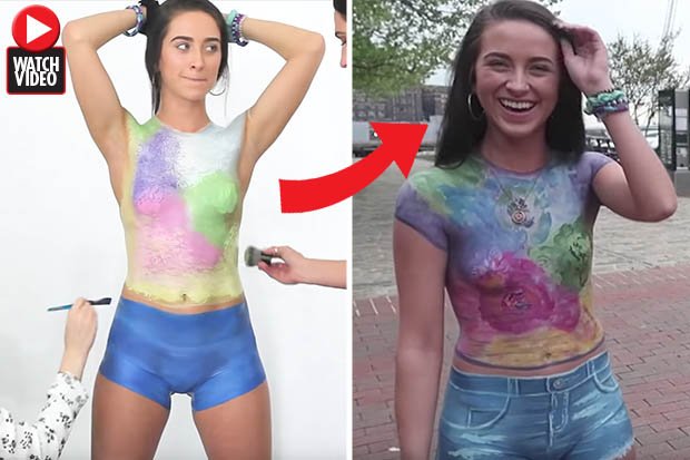 Stunning brunette hits streets wearing body paint starts raining | Scoopnes...