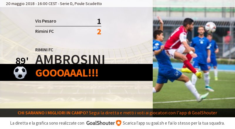 89' Vis Pesaro - Rimini FC 1-2: Goal di Ambrosini (Rimini FC) su assist di Righini! goal.sh/m/buxkw222b/f
