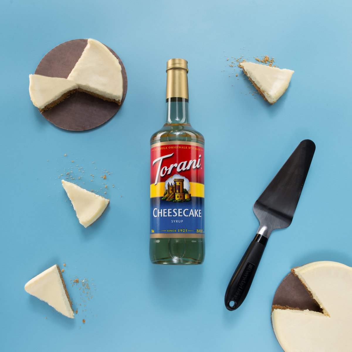 torani's tweet photo. Making Cheesecake our FOTW adds to the centuries-old debate: is it a torte, a pie, a cake... or a latte? #whyargue #Torani  #flavoroftheweek #cheesecake https://t.co/X4igEu3j3K