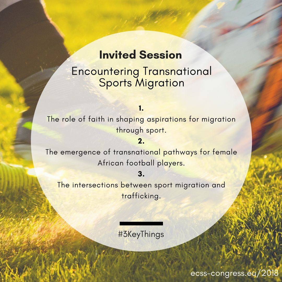 ECSSCongress's tweet photo. Invited Session "Encountering Transnational Sports Migration" #ECSS2018 #3KeyThings and introduction to the session: https://t.co/p1B6quoQLy #migration #SportScience @dr_jesson https://t.co/HzP1lHNEO2