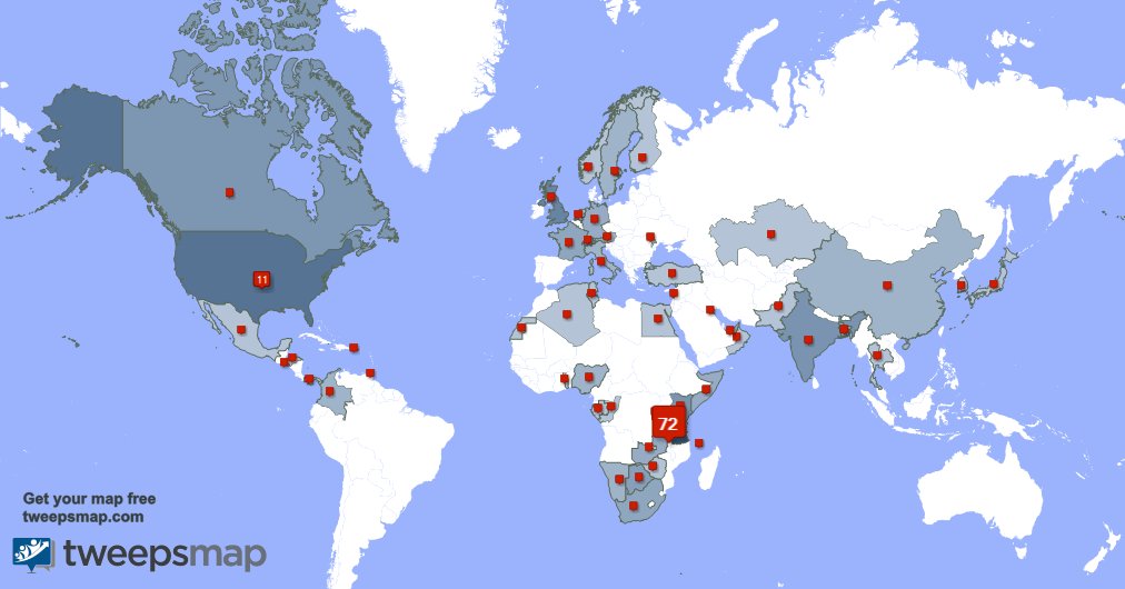 I have 5 new followers from Tanzania, and more last week. See tweepsmap.com/!mjmero