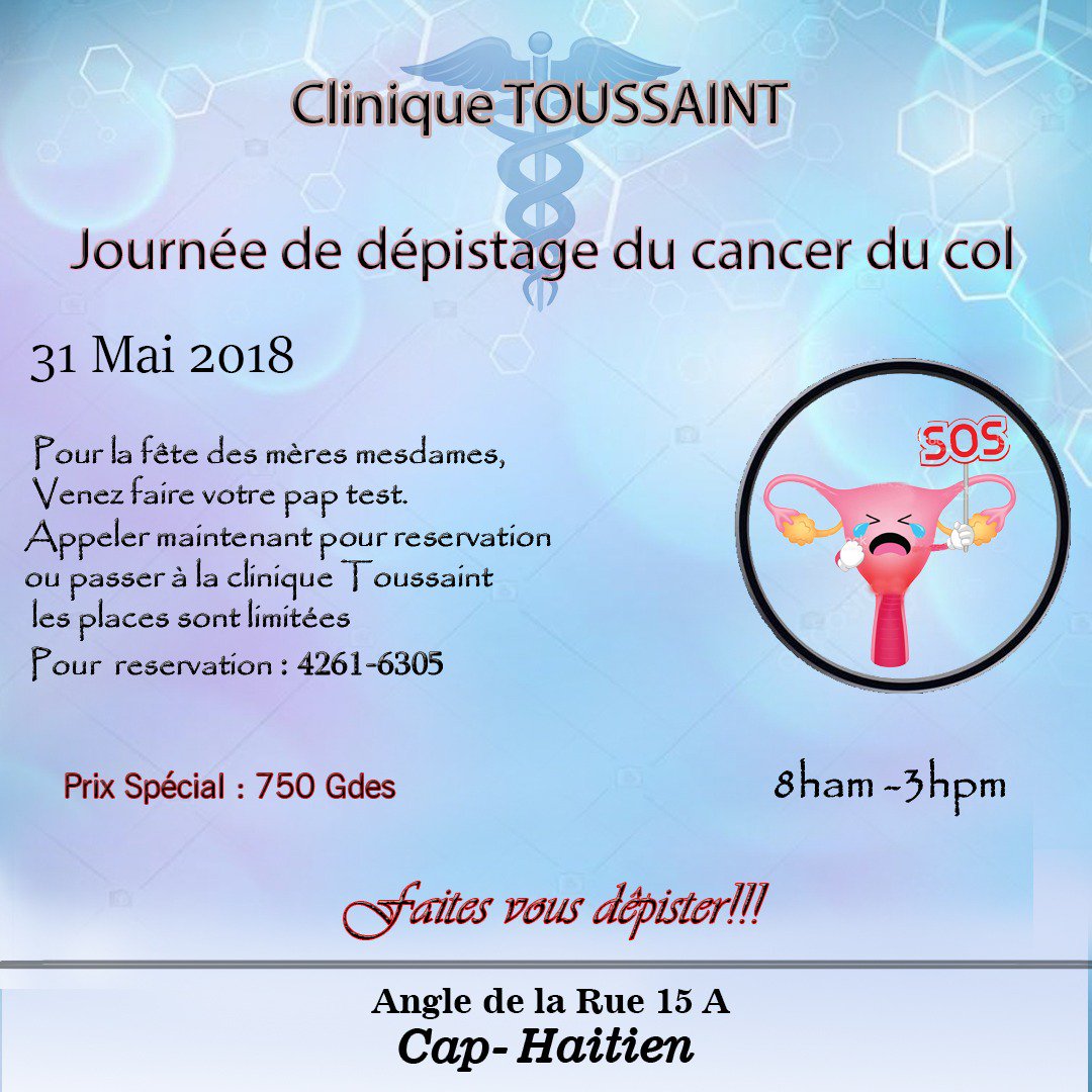 Baboune0605's tweet photo. Pa kite twò ta bare nou medam! Annou kwape kansè kol matris! Mache vinn fè pap test nou! Se on jes senp ki k sove lavi nou @BradToussaint https://t.co/PiXC9ygvpk