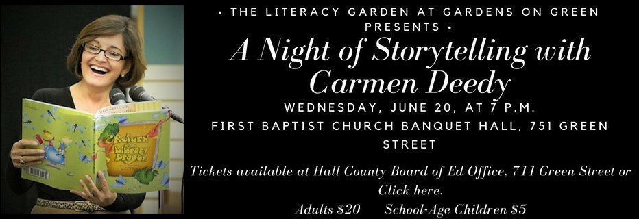 HCSLA (@hallcomediaspec) on Twitter photo Get your tickets for A Night of Storytelling with Carmen Deedy! June 20th at 7:00 pm. $20 for adults and $5 for school-age children. Stop by Hall County Schools' Central Office (711 Green Street) or visit deedyatgog.brownpapertickets.com
<a href="/Hall_Schools/">Hall County Schools</a> Get your tickets for A Night of Storytelling with Carmen Deedy! June 20th at 7:00 pm. $20 for adults and $5 for school-age children. Stop by Hall County Schools' Central Office (711 Green Street) or visit deedyatgog.brownpapertickets.com
<a href="/Hall_Schools/">Hall County Schools</a>