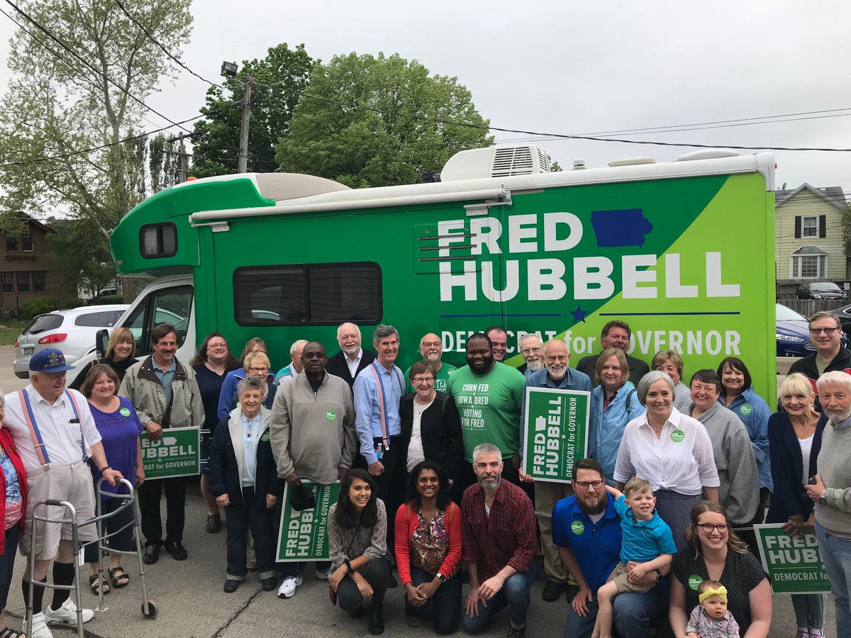 FredHubbell's tweet photo. With only 16 days until Election Day, #TeamHubbell is out in full force in Cedar Rapids to make sure we #PutPeopleFirst in our state again! Stay tuned as the #FiredUpForFred Bus Tour continues tomorrow! 🚐 #iagov https://t.co/hxT6nMcP6c