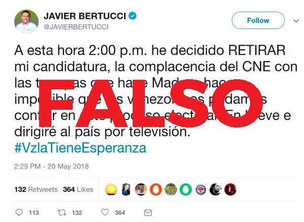 JAVIERBERTUCCI's tweet photo. NO ME RETIRO de esta contienda, esta carrera es hasta el final. Salgan a VOTAR, aún podemos prevenir seis años más de opresión y hambre #VzlaTieneEsperanza https://t.co/siUDsMHcLW
