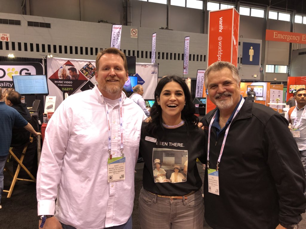 johncohen99's tweet photo. Amber was so excited to meet the creator of the amazing Market Vegetable Burrito @DosToros #newkidsontheguac #FiredUp #NRAShow18 @tppsoftware https://t.co/mI19UlNsiM
