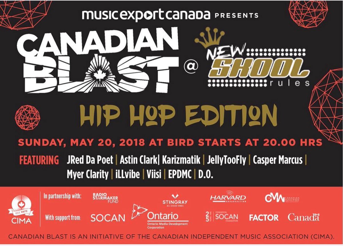 CIMAmusic75's tweet photo. Last night of @newskoolrules! See you at BIRD for the Hip Hop edition #Cblast showcase! Stick around for the @breakoutwest showcase right after. But first, we network at the Meet the Canadians reception! https://t.co/PpgeBJb8k4