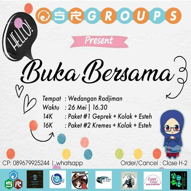Shinonnii's tweet photo. OSR Groups Present: 
Buka Bersama 2018
-Tempat: Wedangan Radjiman
-Waktu: Sabtu, 26 Mei | 16.30 ~ Selesai
*Quiz &amp; Doorprize
*Lomba Selfie Instagram dengan Tags #BuberOSR2018 selama acara

Ketentuan Ikut:
-Nama:
-Jumlah:
-Nomer:
-Paket:

Pembatalan: Maximal H-2 https://t.co/mw3FBq3hMK