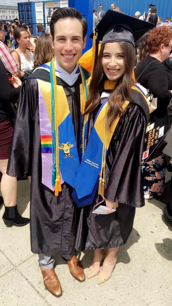 CONGRATULATIONS CONNOR AND MARIANA! 💛💙🐏 We are so proud of you and hope you enjoy your day. #Suffolk2018 #GraduationDay #SuffolkUniversity