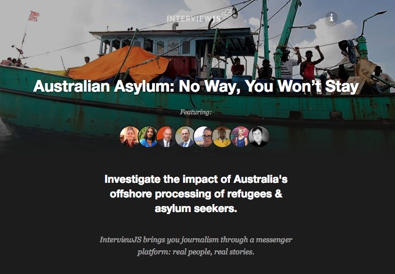 ajlabs's tweet image. Explore the Manus Island story via chat. Our first story published on @AJEnglish using @interview_js - an open-source tool developed by Al Jazeera. story.interviewjs.io/uHaAGrwjkJqbna…