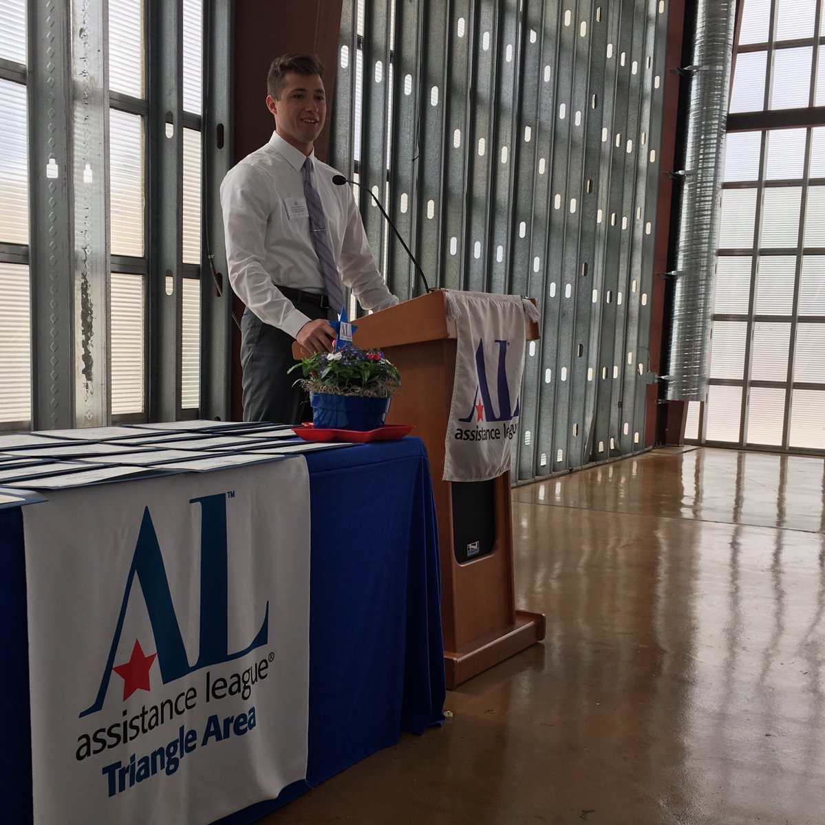 altriangle's tweet image. Austin Panameno kicks off the #Scholarships Presentation with his story on his successes at @NCState. Congrats Austin!