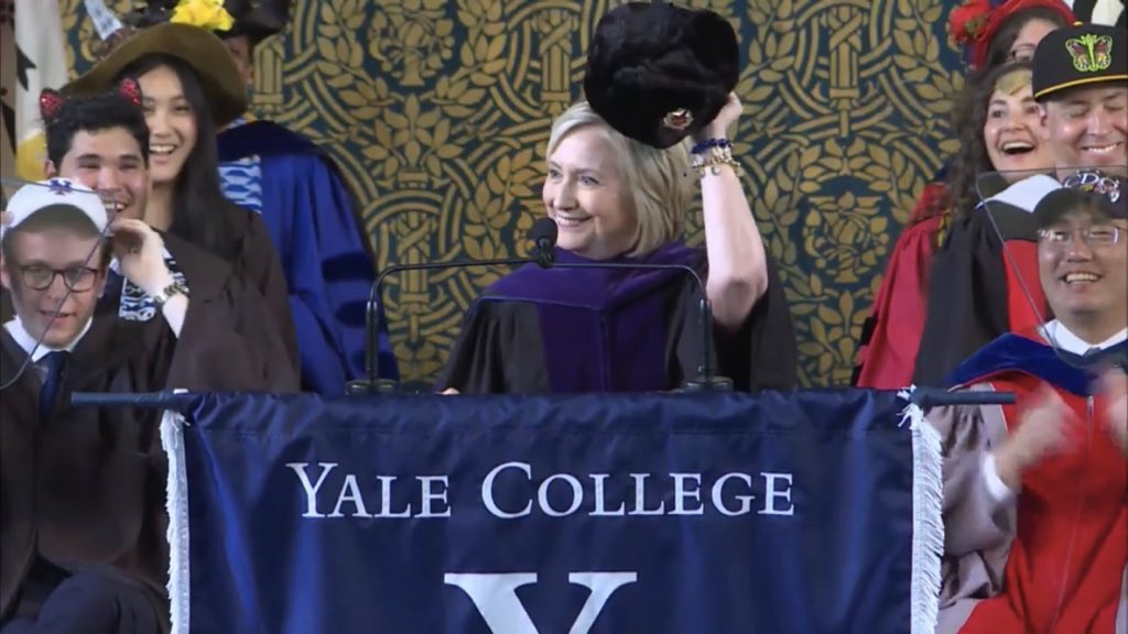 Hillary Clinton wears Russian hat at Yale