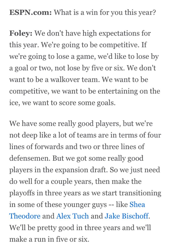 This quote is from August. I've thought about it pretty much every day the Golden Knights win.