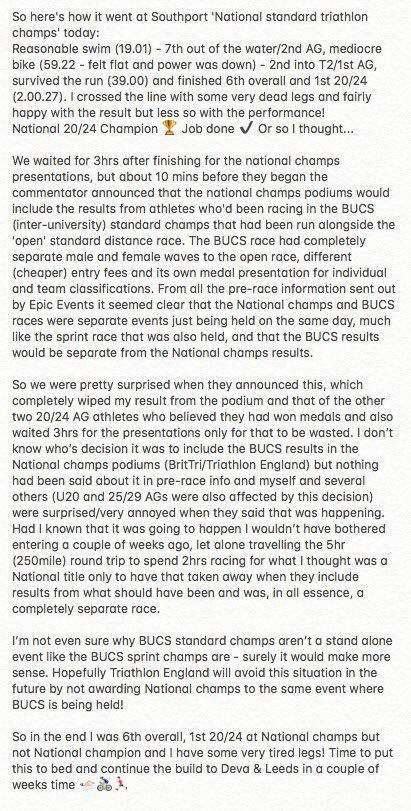 smithtri95's tweet image. How my race went at National standard distance triathlon champs at @EpicEventsLTD Southport tri today! Thanks @BritTri @TriEngland ☹️👎🏻 #nationalchamps #racing #triathlon #winnerbutnomedal #swim #bike #run #teamemgus #nationalchamps