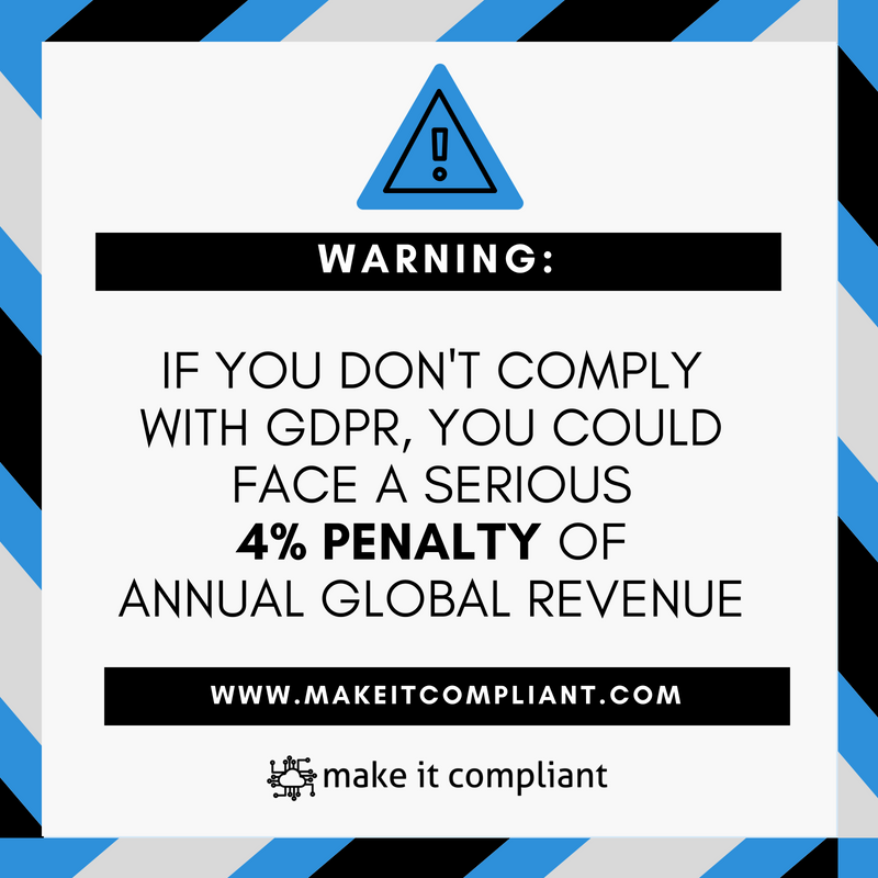 Based on recent IBM survey only 36 per cent of 1,500 executives believed their business would be fully compliant with GDPR by the deadline. Do not risk serious fines. Check our GDPR Compliance Checklist on makeitcompliant.com #GDPR #GDPRcompliance #GDPRfines #DataProtection