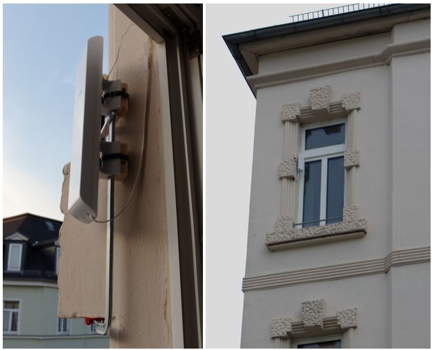 #Freifunk Outdoor Router mit Schraubzwinge an der Fassade, mit Sicherungsseil