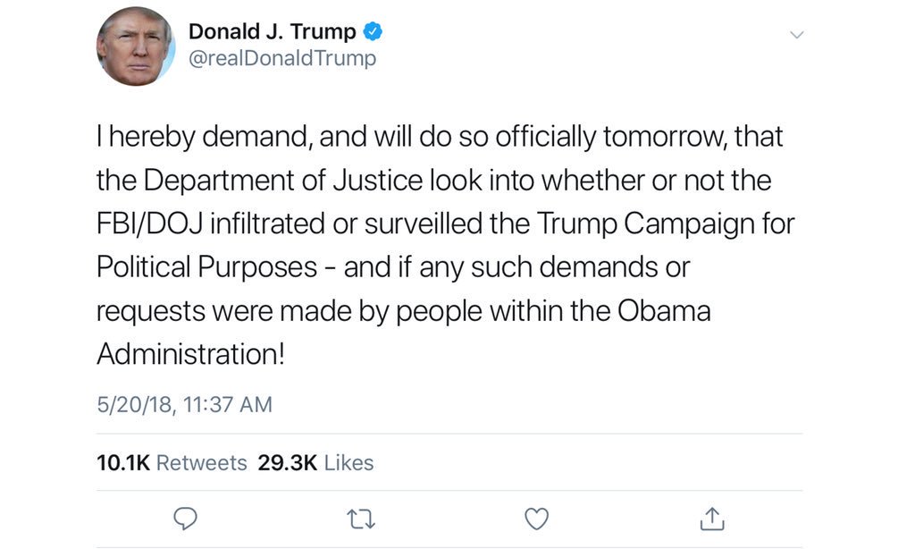 Emperor 👑 Trump Makes Demands! He Continues To Think He Is Above The ⚖️ Law, And He Strives To Disrupt The Effectiveness of The @FBI & @TheJusticeDept. He is Still Obsessed With Former President Obama & Wants Unquestioned Authority! This is NOT #Russia 🇷🇺 Trump!