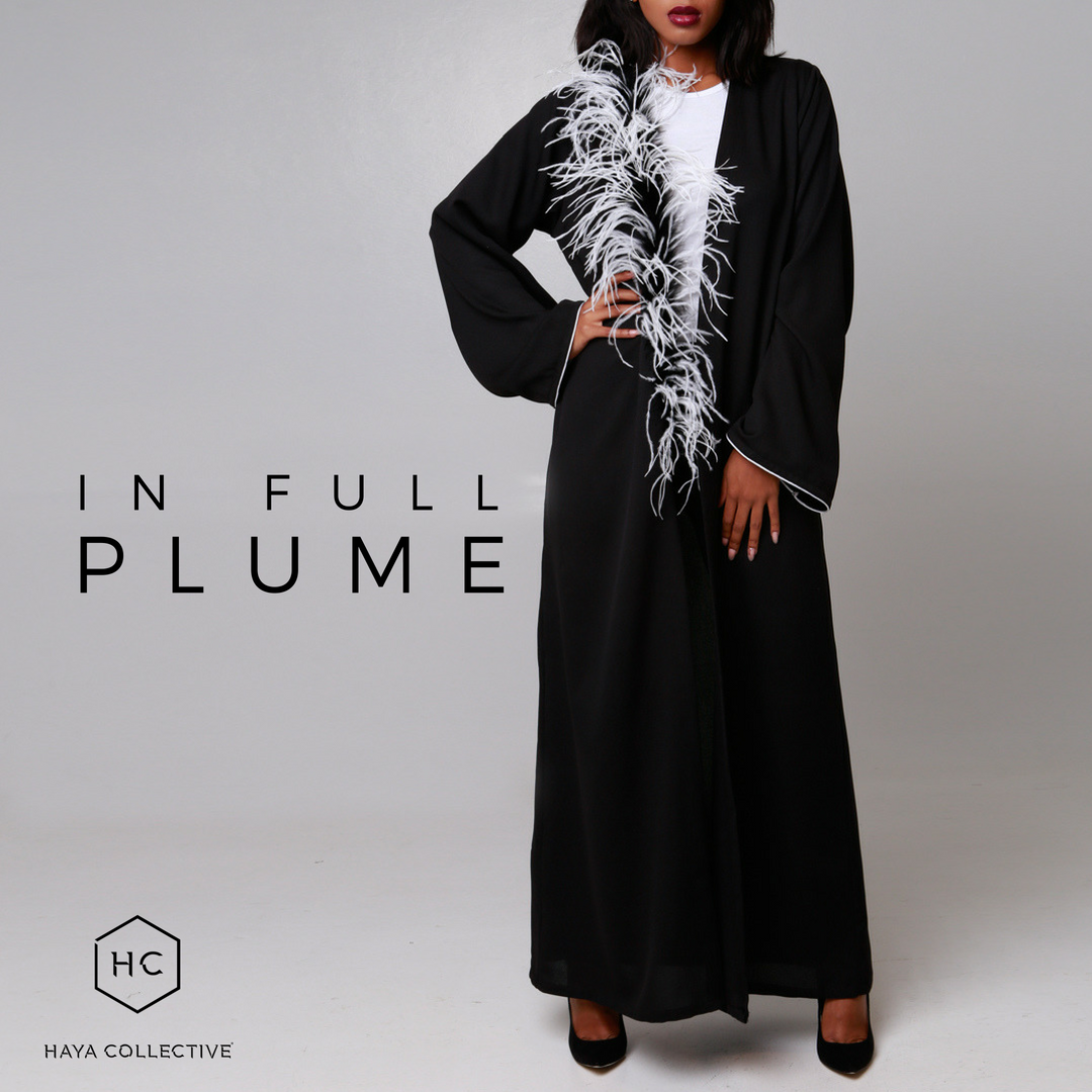 HayaCollective's tweet photo. A flutter of feathers lends to the glamour of this Abaya. 

Shop Paloma Abaya (R999) at https://t.co/rCfNxtq764. 
Eid ‘18 orders close at midnight tonight.

#OstrichFeathers #Feathers #Fashion #Abaya https://t.co/U7jReWEbpL