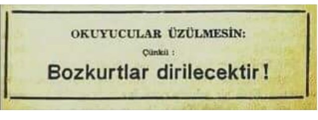 Okuyucular üzülmesin, çünkü: Bozkurtlar dirilecektir...