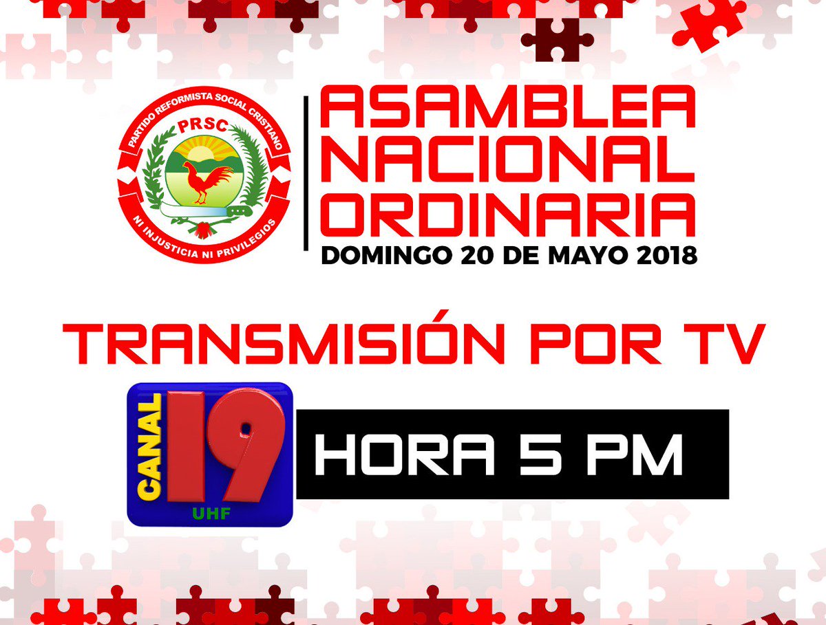 wrgenao's tweet photo. No te pierdas la retransmisión de la #AsambleaNacionalOrdinariaPRSC a las 5 PM por el Canal 19 UHF #SoyPRSC @PartidoPRSC https://t.co/lUflTRSrap