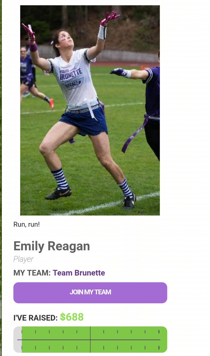 RivAlzSF's tweet photo. We would like to give a special shout out to Emily Regan, raising $688 thus far! Emily is a 4th year player on Team Brunettes😀🏈💜 

Interested in playing or getting involved? Join us tomorrow at practice from 7-8pm at Little Marina Green followed by a social at The Brick Yard. https://t.co/ofP8x5O33S