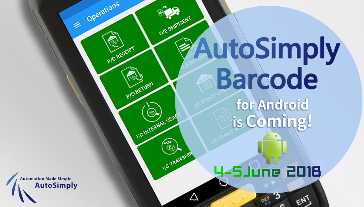AutoSimply's tweet photo. AutoSimply Barcode for Android is COMING! Welcome to register for our webinar on 4 or 5 June, 2018. Can't wait to show you how incredible the mobile AutoSimply Barcode is!#AutoSimply #AutoSimplyBarcode  #Sage300 #BarcodeSolutions #Manufacturing
More On:
https://t.co/myYEVUwcer https://t.co/hKxKoninvf