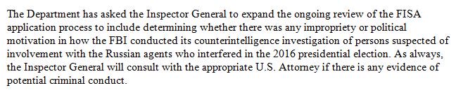 JUST IN: After Trump tweet, US Justice Dept. announces that it has asked inspector general to expand an ongoing review of FISA application process