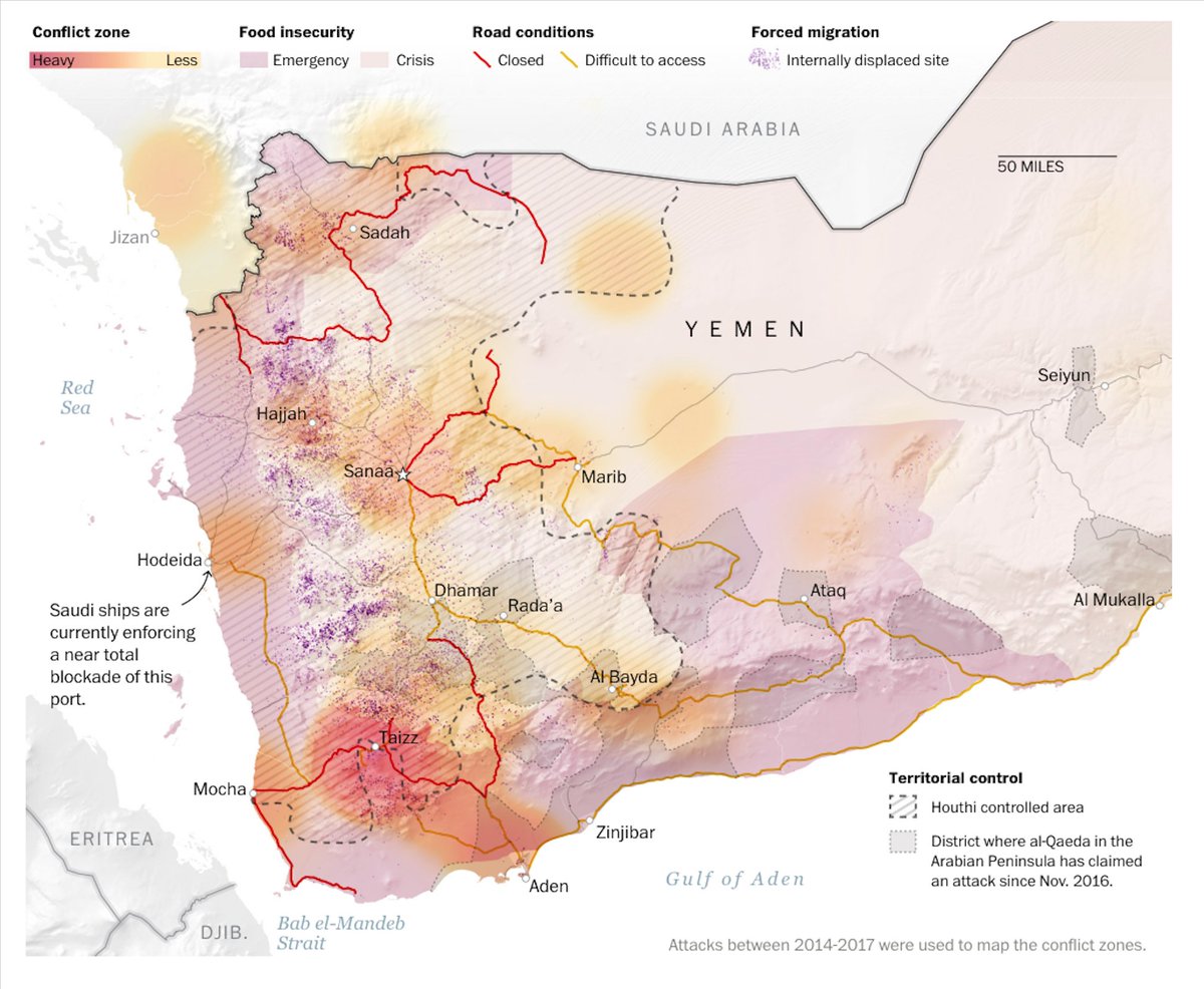 One of our map finalists that will be featured in the 2018 Atlas of Design: 'Starving to death: Wars in four countries have left 20 million people on the brink' by @KarklisCarto of @PostGraphics Full story: washingtonpost.com/graphics/world…