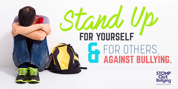 STOMPOutBullyng's tweet photo. School is NOT a place to be scared, worried, or sick every day because of a bully.
You have every right to STAND UP for yourself! If you feel safe, here are some ways to handle the bully: https://t.co/SgzO3ptGpg #STOMPOutBullying https://t.co/rtwoa5k9ya