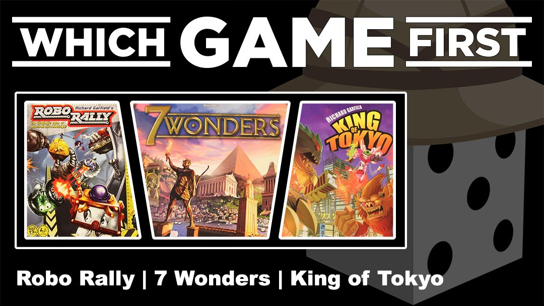 WhichGameFirst's tweet photo. Our intrepid game explorers unearth three more games in our latest episode... 
Do the robot dance in RoboRally by @Hasbro.
Trade goods to build historical marvels in 7 Wonders by @ReposProduction.
Stomp the city in King of Tokyo by @IelloUSA

https://t.co/uiggh51YDZ https://t.co/32g3WM9Hir