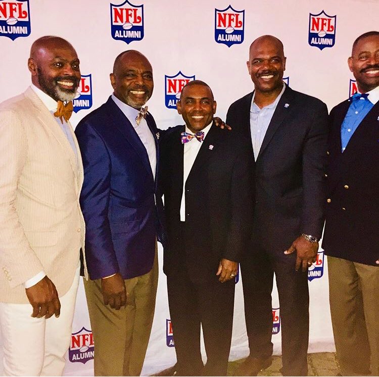 ElvisLGooden's tweet photo. Had a blast last night representing the @NFLAlumni at the @PreaknessPiazza w π΅ going to the @mssociety. Pic w #FredBarnett, @beasleyreece, #FredBaxter and @GarryCobb. https://t.co/0POB40Jxvi