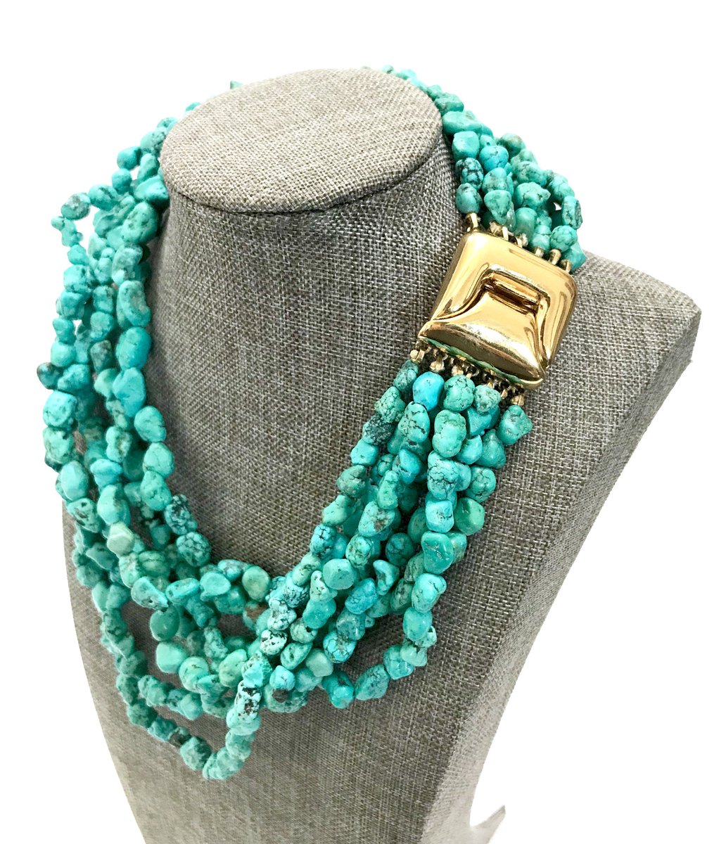 VintageImagine's tweet photo. Today's New Listings, Pls. Follow, Signed Ciner 7 Strand Turquoise and Gold Necklace High Fashion 7 Strands Faux Turquoise Nuggets Bold Gold Tone Clasp Vintage Gift for Her https://t.co/WfVo3wULiD #turquoisegold #highfashionnecklace #signedCiner #statementnecklace https://t.co/HBeUfqJoX9