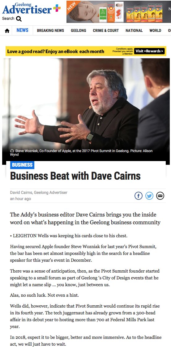 leightonwells's tweet photo. Always nice to get a mention @geelongaddy - #pivotsummit2018 - #cantsaytoomuch #keepingtightlipped #notevenahint
https://t.co/dXSnbA9Cjl https://t.co/GNHSIQTKAN