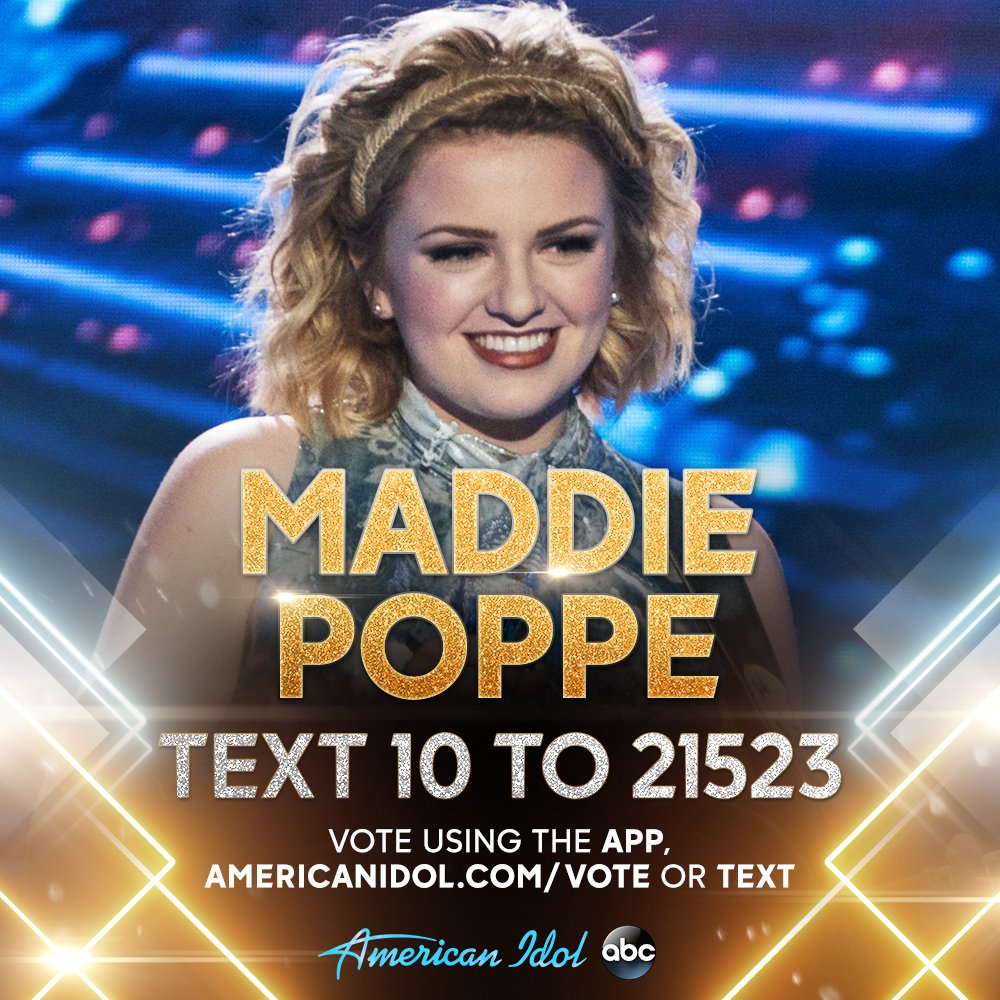To vote for <a href="/MaddiePoppe/">Maddie Poppe</a>, use the American Idol app, go to americanidol.com/vote, or text using the information below 👇 #AmericanIdol #IdolFinale