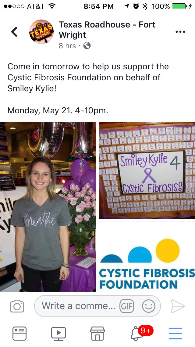 Tomorrow night get your family or a group of friends to support Kylie Meyer at Texas Roadhouse in Ft. Wright.