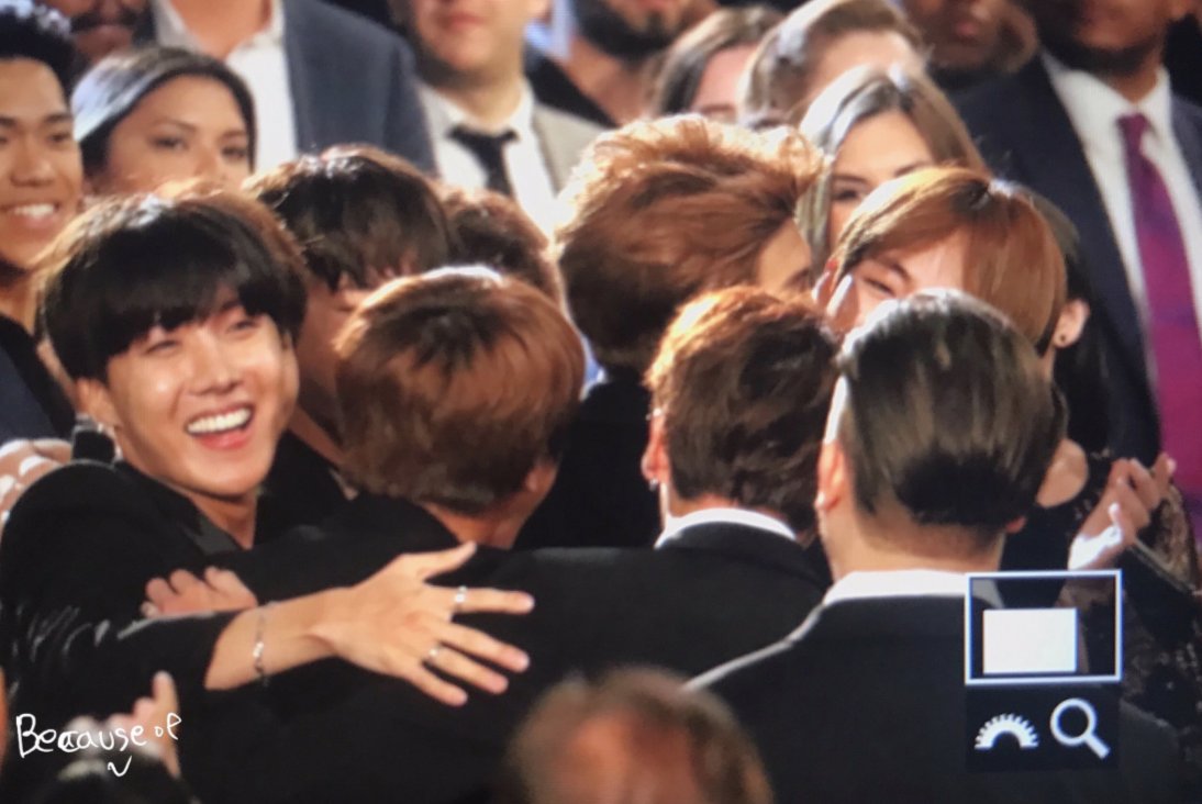 stussyjimin's tweet photo. Their group hug :') Congrats to our Top Social artist (2017 &amp; 2018) winners for 2 years in a row @BTS_twt #BBMAs https://t.co/XGRi5eyPXv