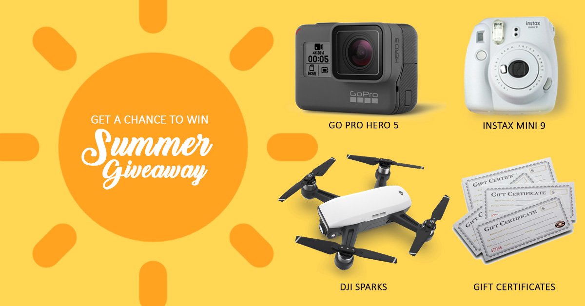 PanoramicTrip's tweet photo. Get a chance to win | DJI SPARKS | INSTAX MINI 9 | GO PRO HERO 5 | and Gift Certificates. All you have to do is RT and Join our giveway promo. https://t.co/RJ7vn4Usl3 . Follow us to know who will be the winners! https://t.co/o3IeAHsRP7