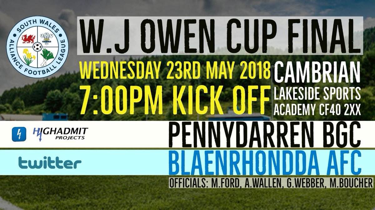 🏆 J. Owen Cup Final 🏆
📆Wednesday 23rd May
🆚<a href="/BlaenrhonddaF/">Blaenrhondda AFC</a> 
🏟<a href="/clsa_3g/">CLSA_3G</a> (@CambrianBgc) CF40 2XX
⏰7pm Kick Off
🗣Come and support the PEN!

#Uppapen #WeGoAgain