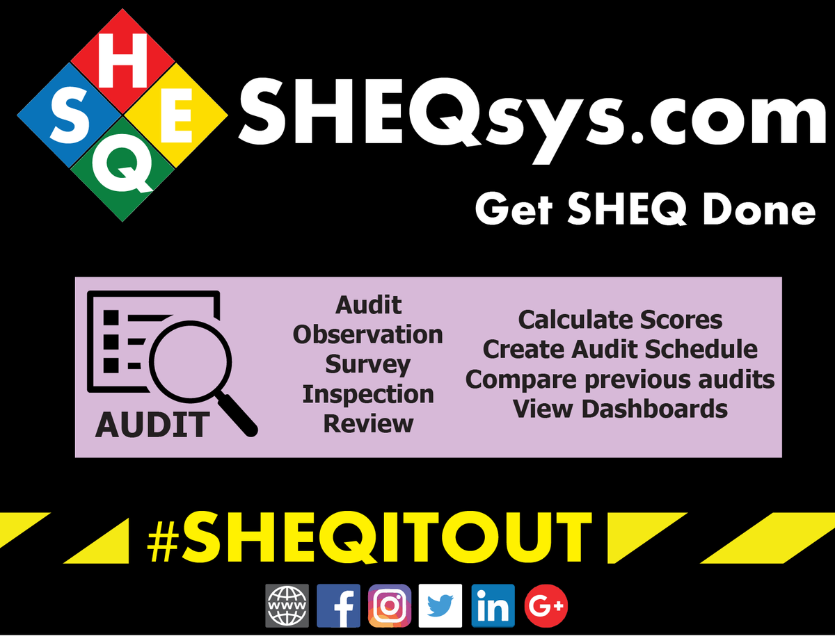 SHEQsys's tweet photo. Conduct Audits, Observations, Surveys, Inspections, and Reviews in all SHEQ categories with SHEQsys. #SHEQitOut and #GetSHEQDone with #SHEQsys
#Audit #AuditModule #SHEQ #SHEQManagement #SHERep #Safety #Health #Environmental #Quality #Manufacturing #Logistics #Construction #Mining https://t.co/1NkPk0VvcE