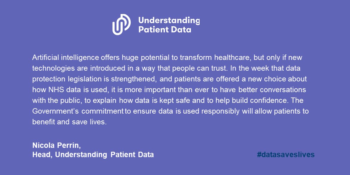 Patient_Data's tweet photo. As the Prime Minister gets ready to talk about the potential of AI in the NHS, it's more important than ever to have better conversations with the public, to explain how patient data is kept safe and to help build confidence #datasaveslives https://t.co/bGNLVR7XRZ https://t.co/AdlK5J1Xy4