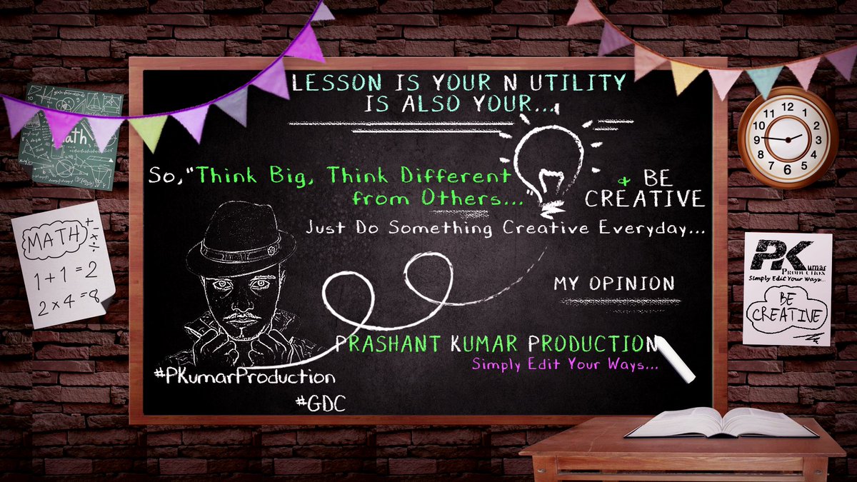 Prashant9668's tweet image. 🎓You're Confident in Your Own Talent n By That Nobody can Beat You; You Know It n Can Do It Strongly too...💪
A New Quotation (For You) from Our™:
"THINK BIG, THINK DIFFERENT &amp;amp; BE CREATIVE"
Don't Wait for the Result...
New #ChalkBoard PSD Edition👇
#PKumarProduction #GDC