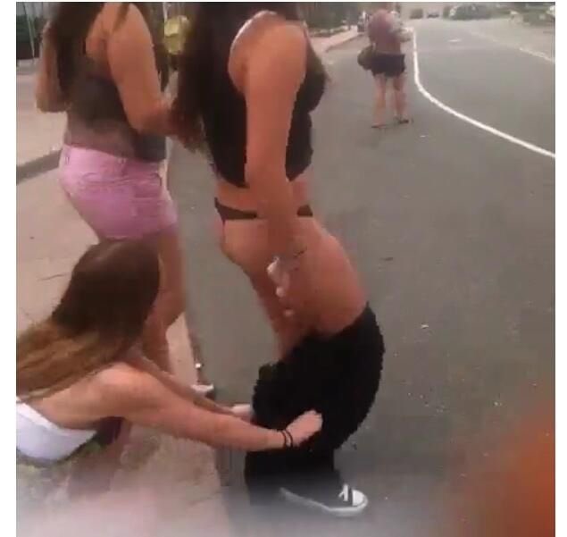 Girl pantsed in public by all her friend and her black thong underwear is s...