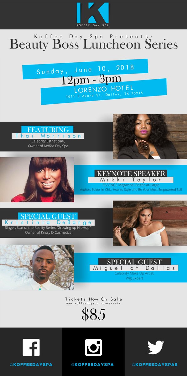 KoffeeDaySpas's tweet photo. KOFFEE DAY SPA PRESENTS: Beauty Boss Luncheon Series

You won't want to miss this unique opportunity to join our celebrity experts for some fun, food and professional beauty tips.

#KoffeeDaySpa #BeautyBossLuncheonSeries #StyleAndBeautyExperts https://t.co/5pnmjc9ZPn https://t.co/6FqV8iBzL7
