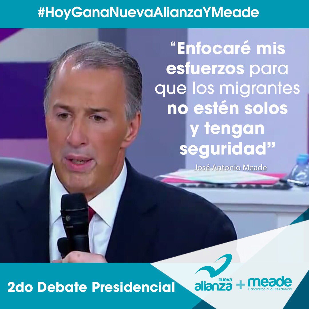 liberateCDMX's tweet photo. “Enfocaré mis esfuerzos para que los migrantes no estén solos y tengan seguridad”. @JoseAMeadeK #HoyGanaNuevaAlianzaYMeade #DebateINE https://t.co/z3d22pUiPd