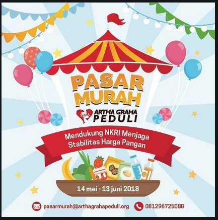DinaBellina's tweet photo. Artha Graha Peduli (AGP) kembali menggelar Pasar Murah sembako sebagai bentuk kepedulian kepada masyarakat dalam memenuhi kebutuhan bahan pokok menjelang bulan Ramadhan yang akan diselenggarakan mulai 14 Mei - 13 Juni 2018 #Pasarmurahagp #agpeduli #pasarmurah #agppasarmurah https://t.co/TtPJe1IBSD