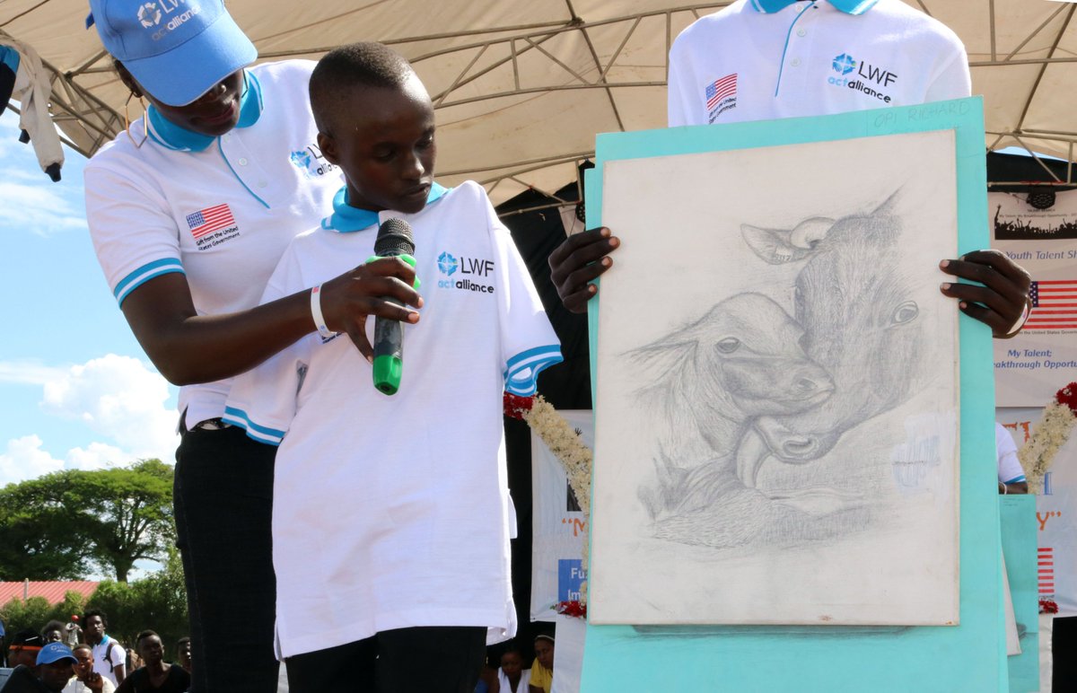 LWF_Uganda's tweet photo. Art contestants preached love through their paintings at the Youth Talent Search and Competition Grand Finale in Rwamwanja refugee settlement!
#MyTalentMyFuture is funded by @StatePRM and Implemented by LWF. https://t.co/QzTfJY5riW