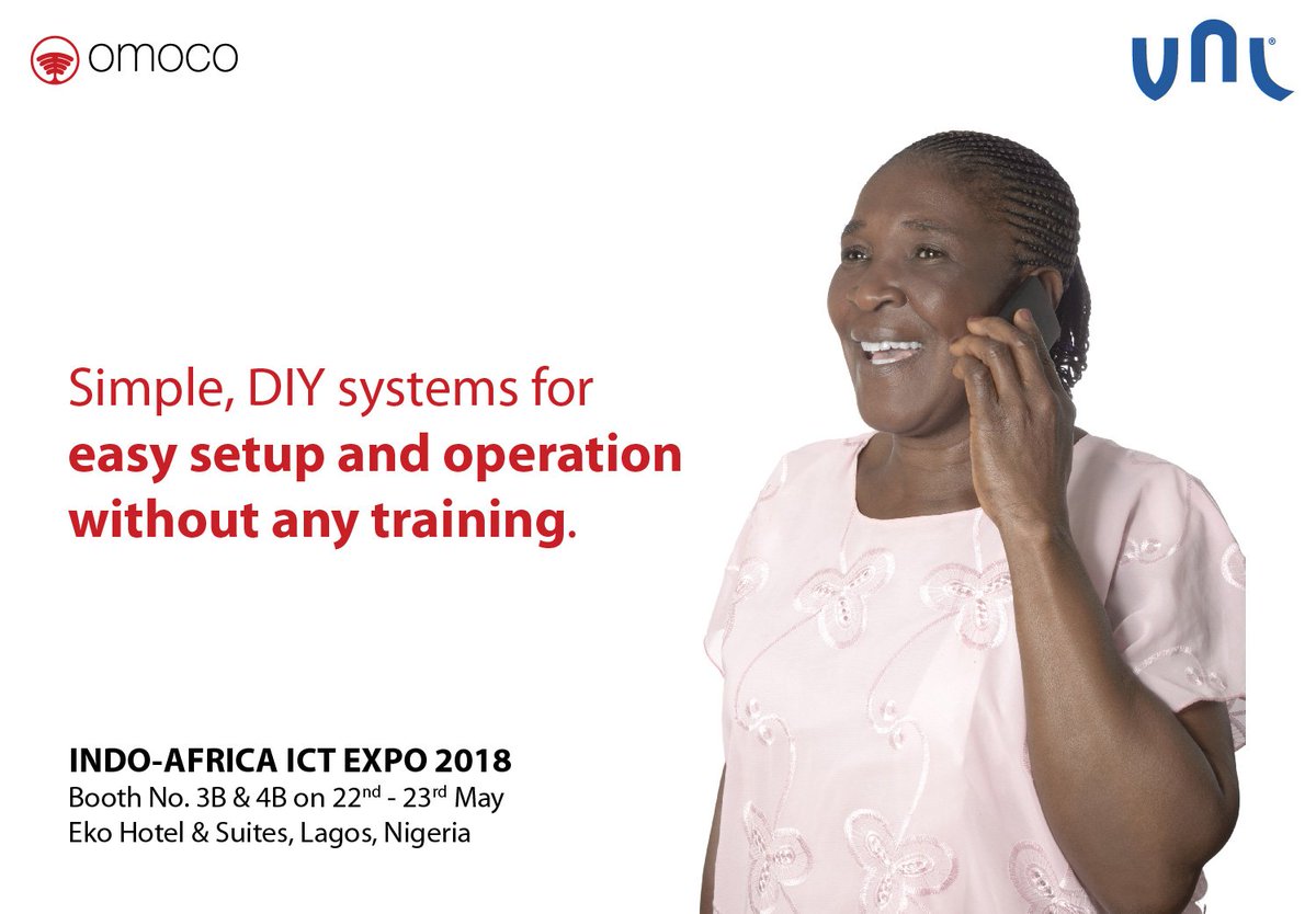vnl_india's tweet photo. OMOCO is essentially simple, DIY systems for easy setup and operation without any training. Know more about #OMOCO at the Indo-Africa ICT Expo 2018. Click the link to book an appointment – https://t.co/GvuLD2KrYg
#IndoAfricaictExpo #ICTexpo2018 https://t.co/SVzK8FAqCu