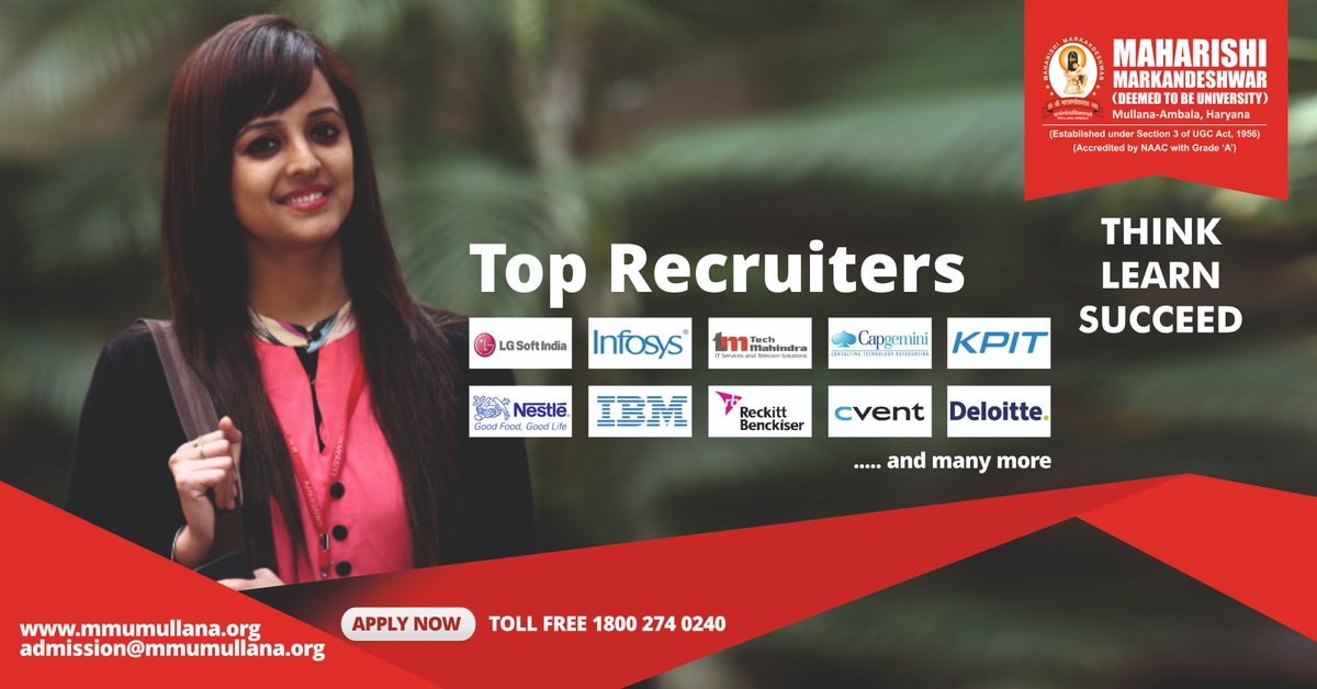 MMDUmullana's tweet photo. Write your success story @ MMDU !

Apply Now : https://t.co/YecI7iKTby | Call 1800 2740 240 
#Think_Learn_Succeed !

#Career #courses #Engineering #Management #Dental #Medical #Nursing #Hotel_Management #Law #MMDU #MMET https://t.co/P3ybzopkYY