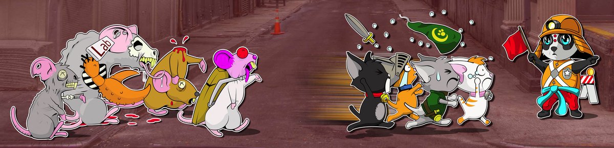Destron_84's tweet photo. An illustration I was commissioned to do. Tabletop gaming cats, fleeing from the mice n rat zombie apocalypse. 🐭 😸 💀 😵#Counterfeitnation #cats #zombies #freelanceillustrator #tabletopgames #tabletopgaming #artistsontwitter #apocalypse #dnd #adobeillustrator #illustration #RPG https://t.co/SfYb4eS5sQ